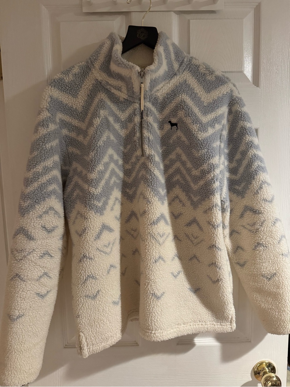 Victoria's Secret Cream and Light Blue Chevron Sherpa Half-Zip